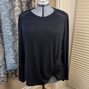Denver Hayes Black Knit Top, Lace Shoulder & Front Ruching Detail Women's Sz 2XL